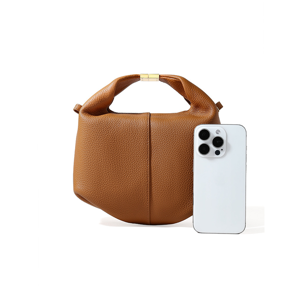 French Style Genuine Leather Handbag - Textured Cowhide Commuter Tote Bag - Thumbnail 5