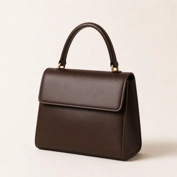 Structured top-handle handbag in dark leather