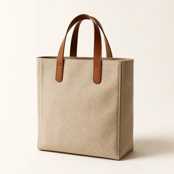 Canvas tote bag with leather handles